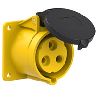 Pin and Sleeve Receptacle Outlet Devices 888-13006-NS IEC 60309 Panel Mount Receptacle Straight Type, IP44 Rated, 30 Amp 120 Volt, 4H, IEC 309 International Pin and Sleeve Devices  